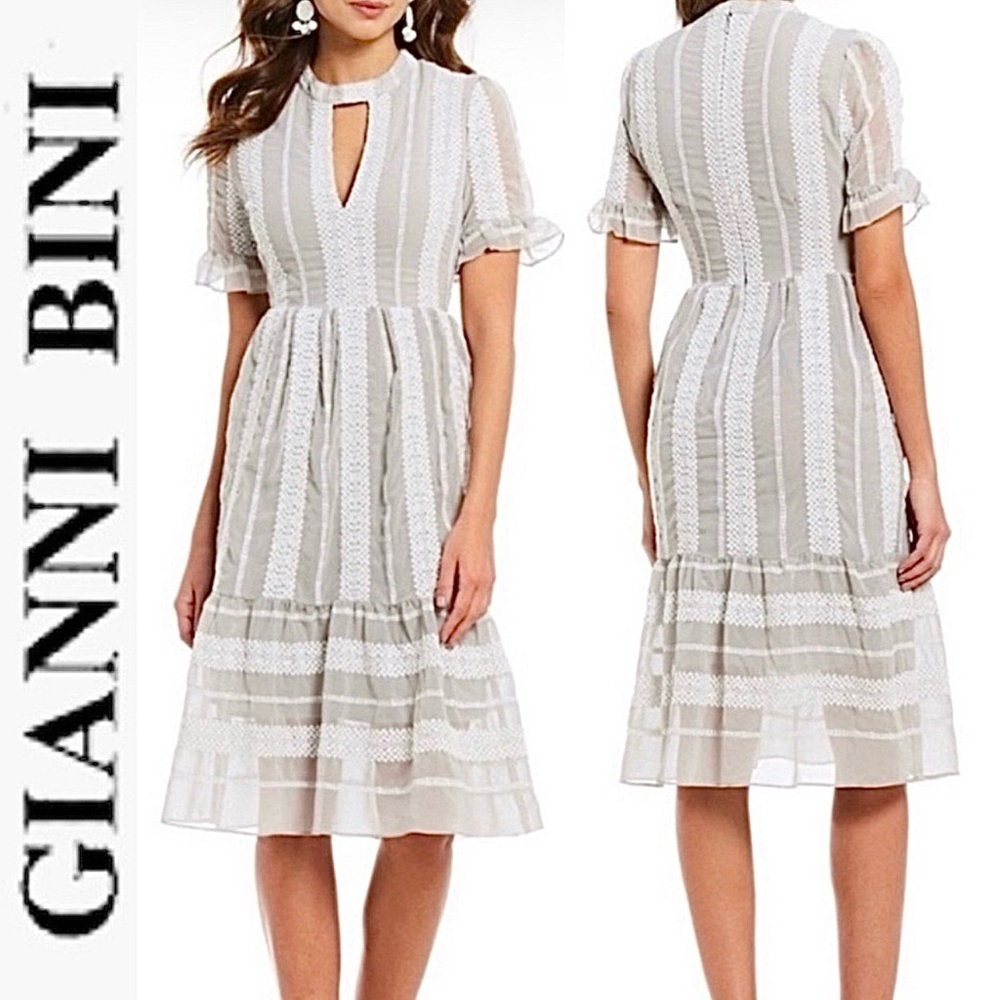 Gianni Bini Eryn Crochet Stripe Midi Dress Size Small